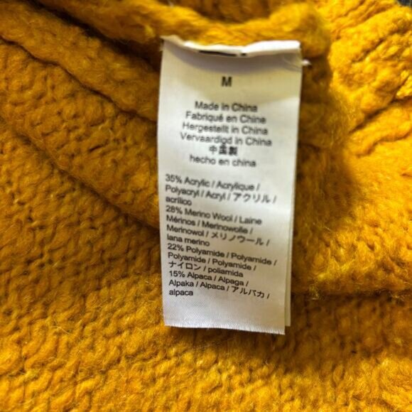 J Crew Golden Yellow Chunky Turtleneck Size Medium Roomy Boxy Lagenlook Cozy - Picture 9 of 9